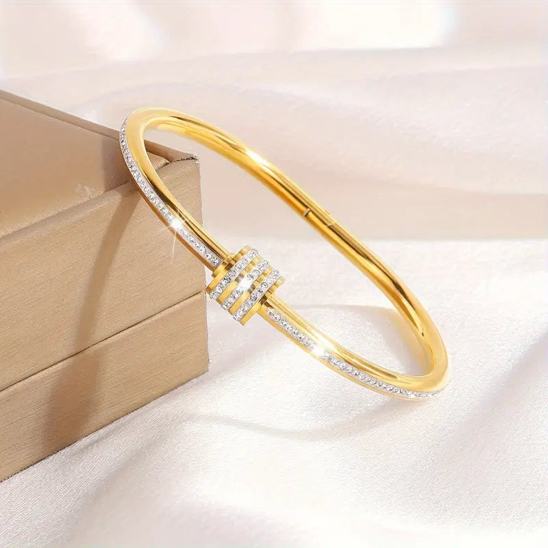Studded Lock Zirconia Handcuff - Stainless Steel