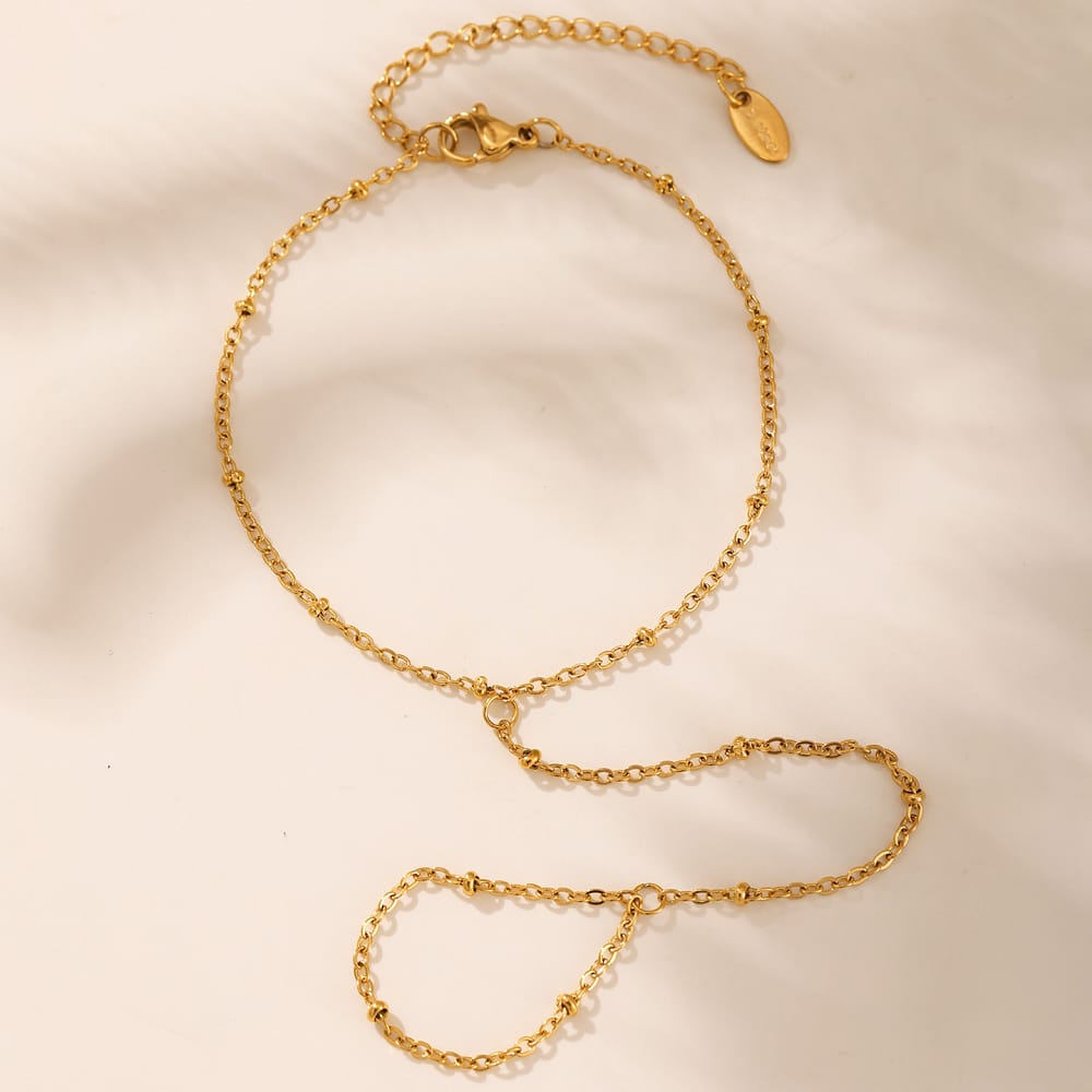 1 Slim Beads Hand Chain Bracelet - Stainless Steel