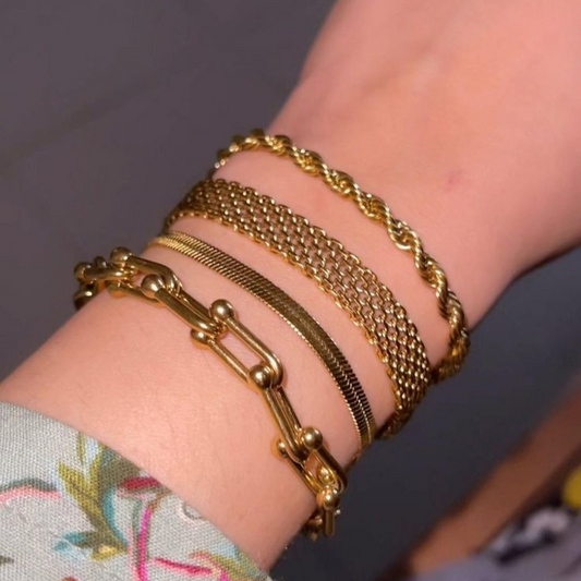 4 Bracelets (Paper Clip + Snake + Rowena + Milas) - Stainless Steel