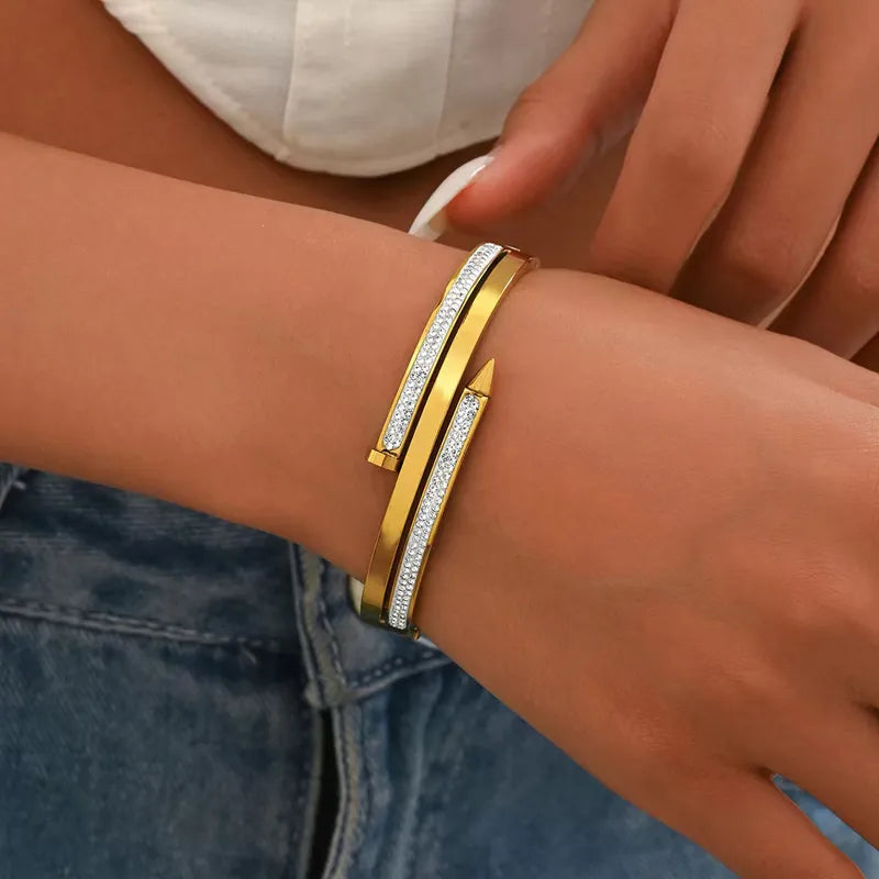 Screw Nail Studied Row Bracelet - Stainless Steel