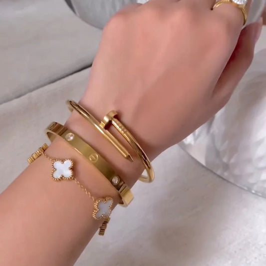 3 Bracelets (Cartier + Screw Nail + White Clover) - Stainless Steel