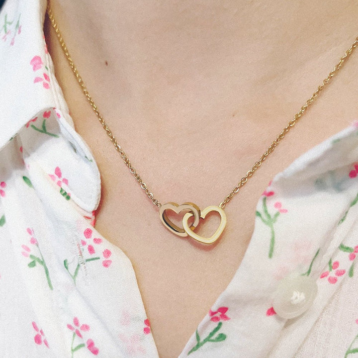 Double Locked Hearts Necklace - Stainless Steel