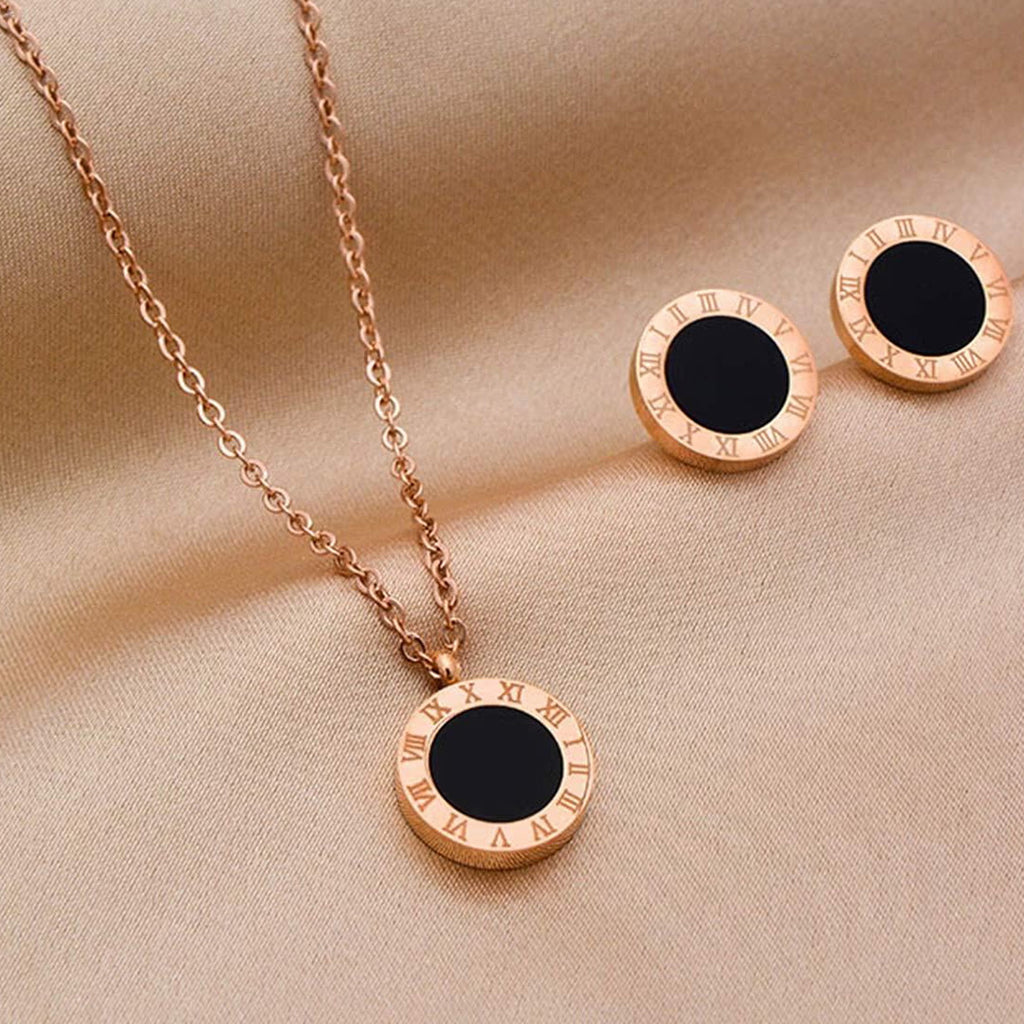 Black Enamel Roman Set (Chain Bracelet + Necklace + Tops)