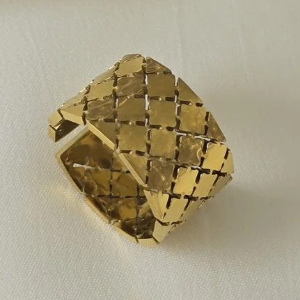 Square Pattern Link Ring - Stainless Steel