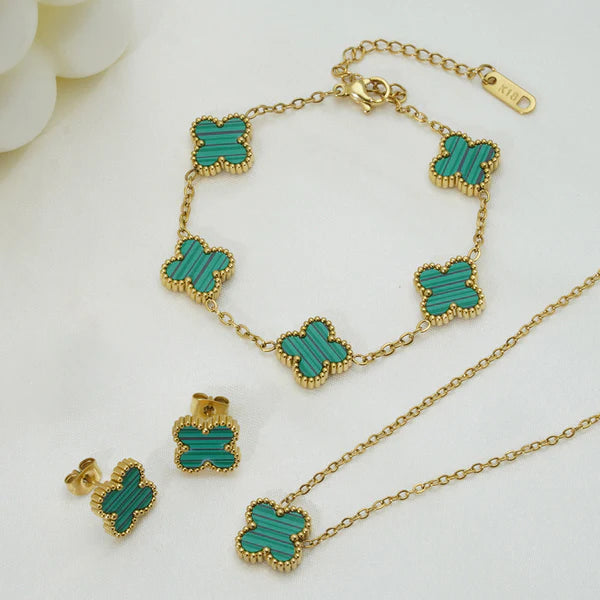 Green Set Clover (Chain Bracelet + Necklace + Tops)