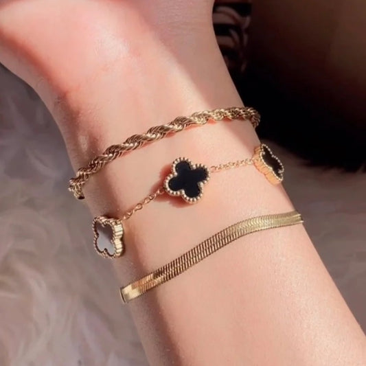 3 Bracelets (Snake + Clover + Milas) - Stainless Steel