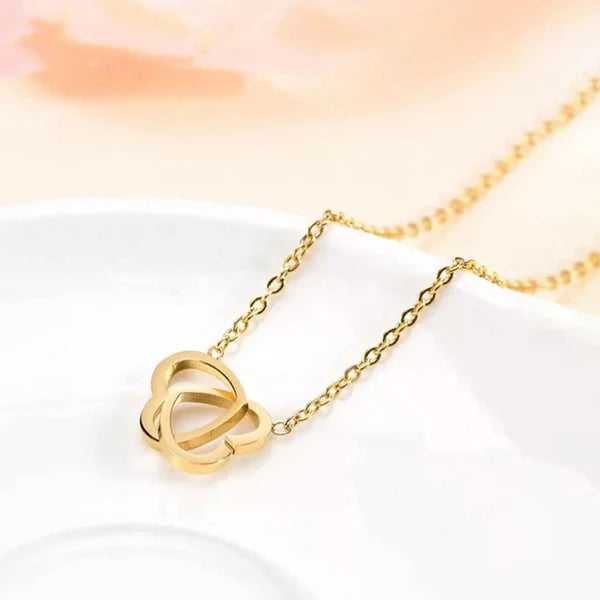 Double Locked Hearts Necklace - Stainless Steel