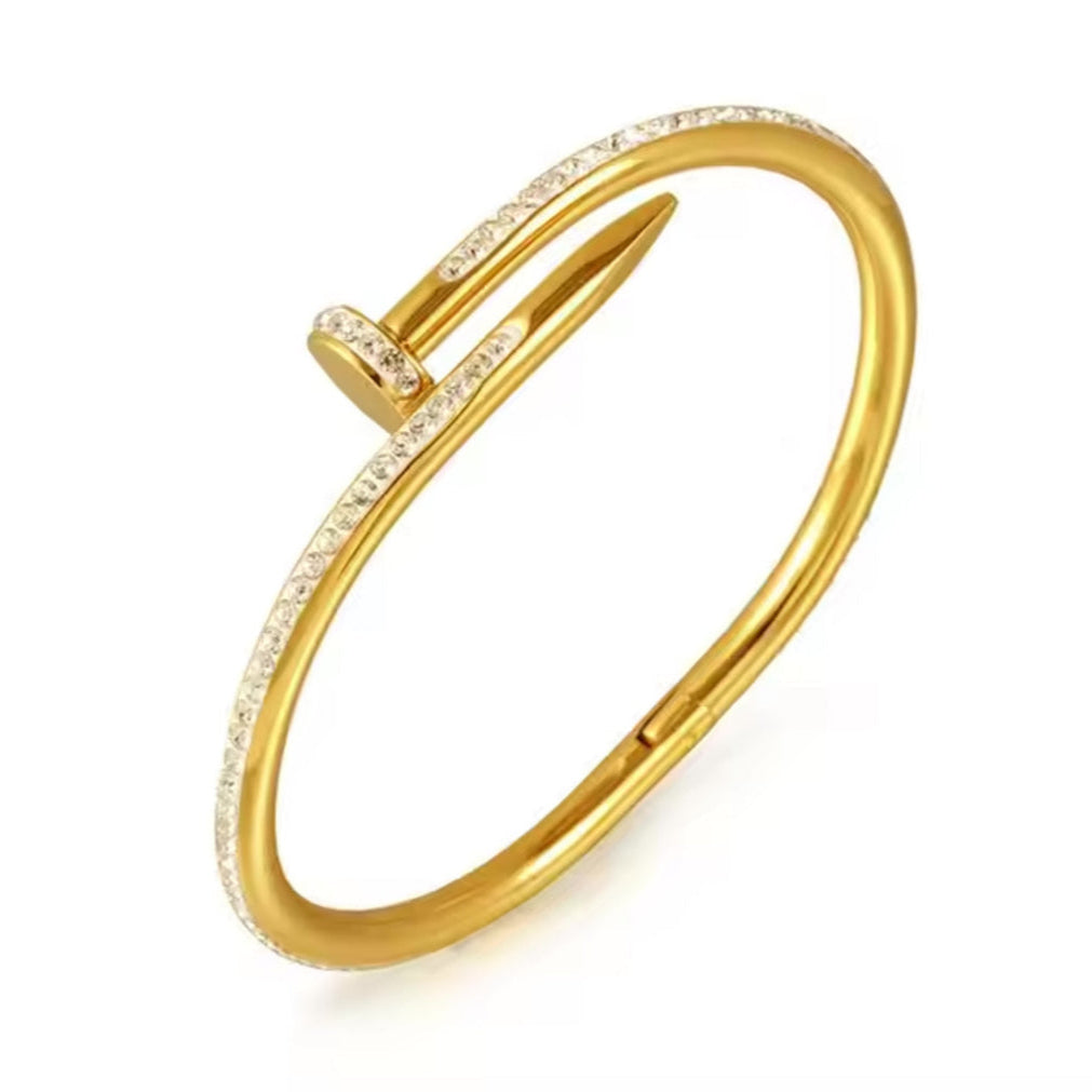 Screw Nail Stoned Bangle - Stainless Steel