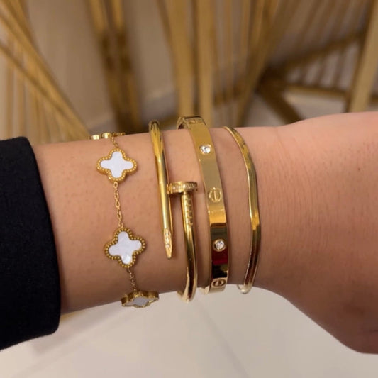 4 Bracelets (Screw Nail + Cartier + White Clover + Snake) - Stainless Steel