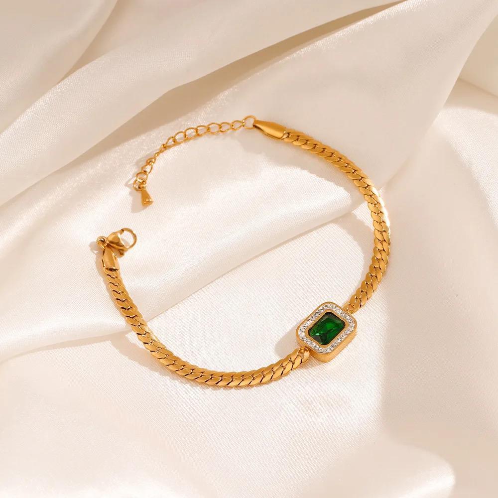 Emerald Snake Chain Bracelet - Stainless Steel