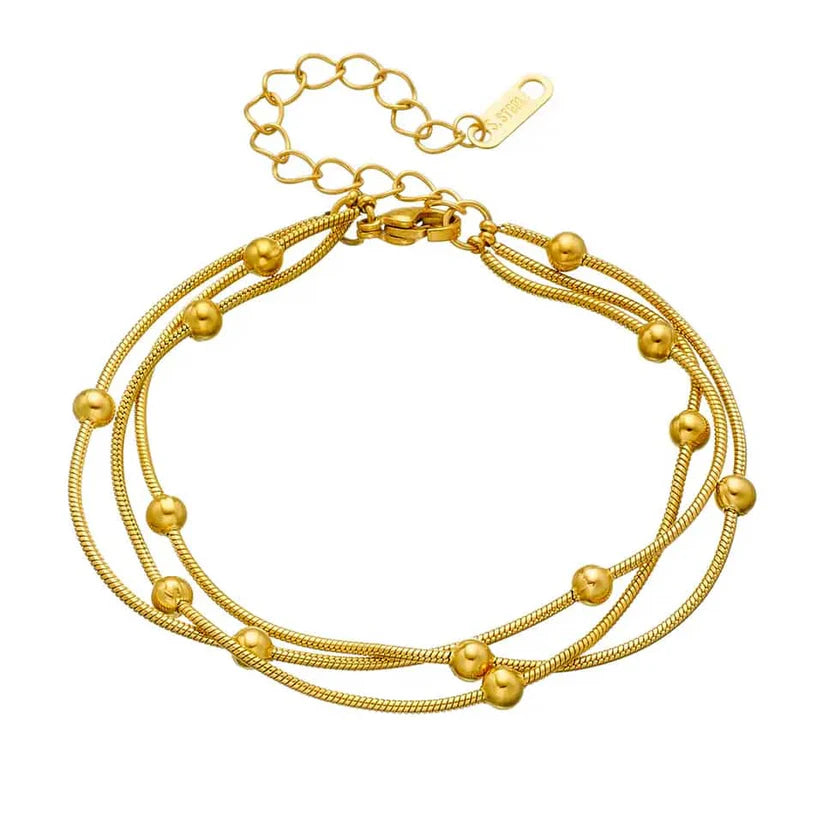 Three Layer Beaded Chain Bracelet - Stainless Steel