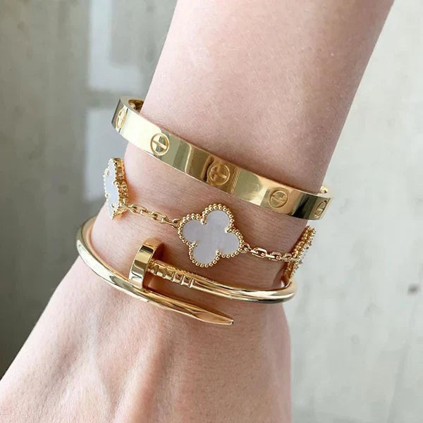 3 Bracelets (Cartier + Screw Nail + White Clover) - Stainless Steel