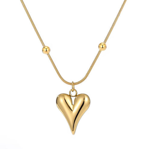 Long Heart Necklace - Stainless Steel