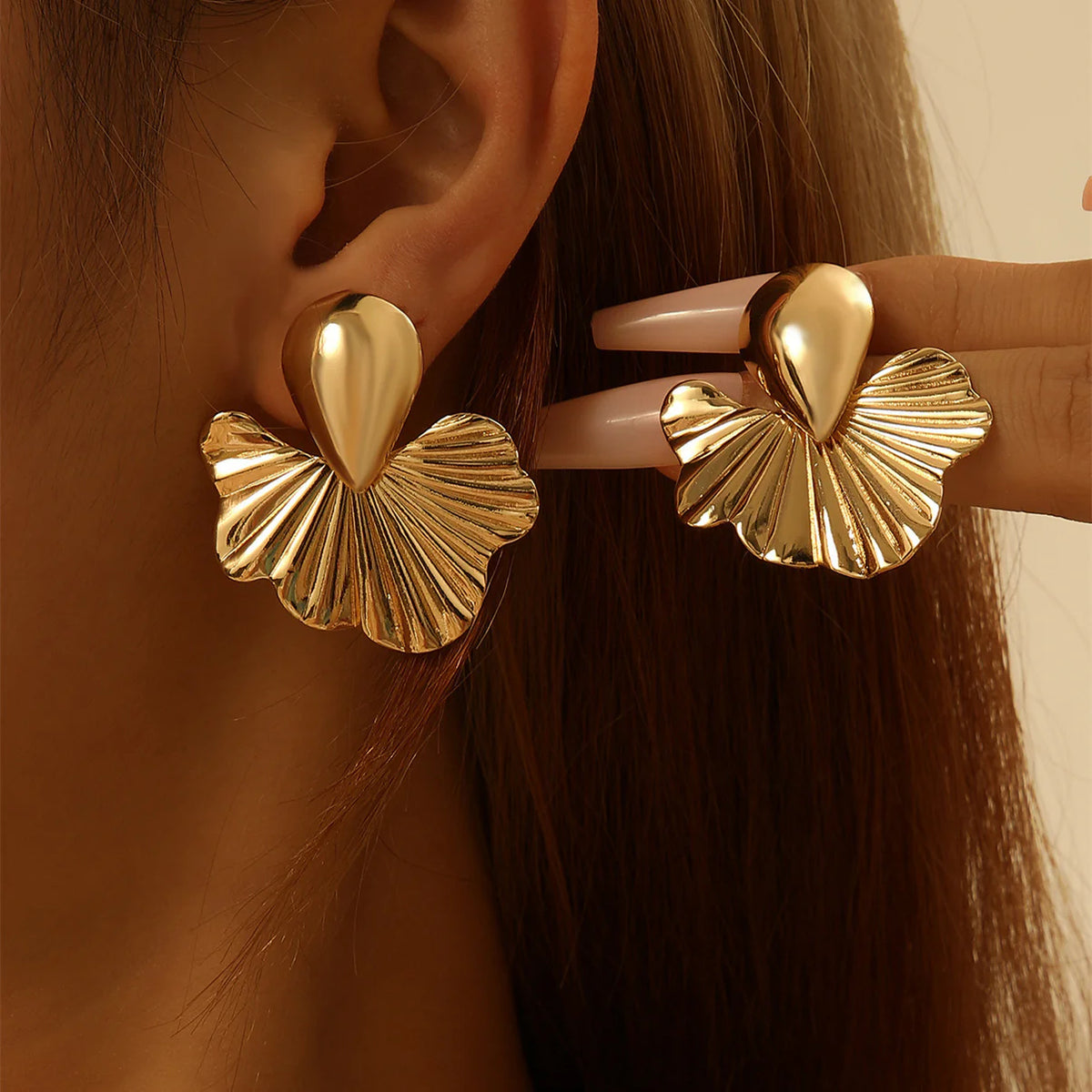 Plated Leaf Earrings - Stainless Steel