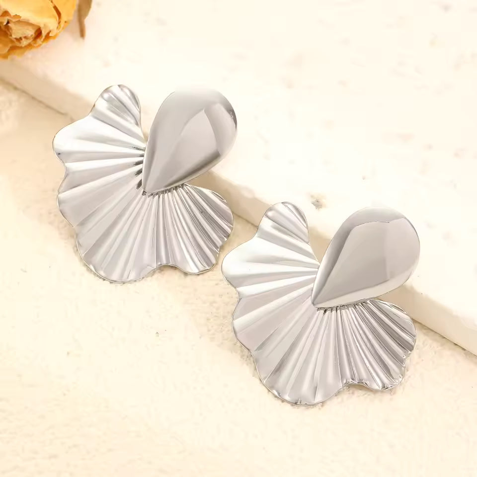 Plated Leaf Earrings - Stainless Steel