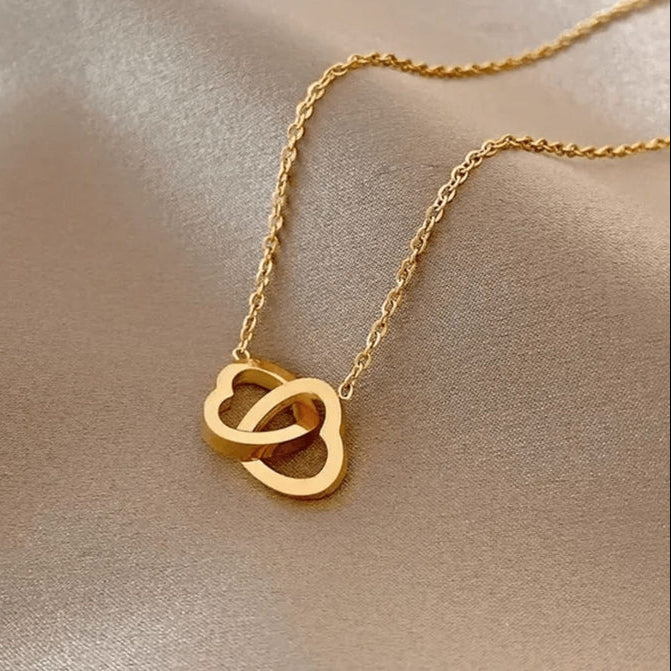 Double Locked Hearts Necklace - Stainless Steel