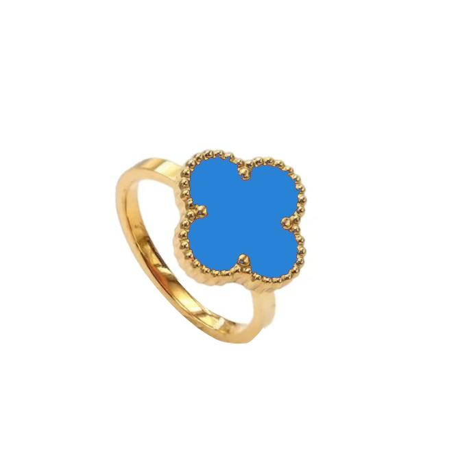 Blue Clover Ring - Stainless Steel