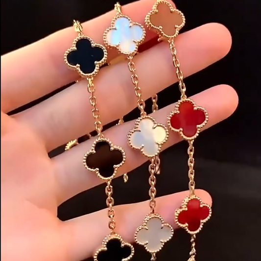 3 Clover Bracelets (Black + White + Red) - Stainless Steel