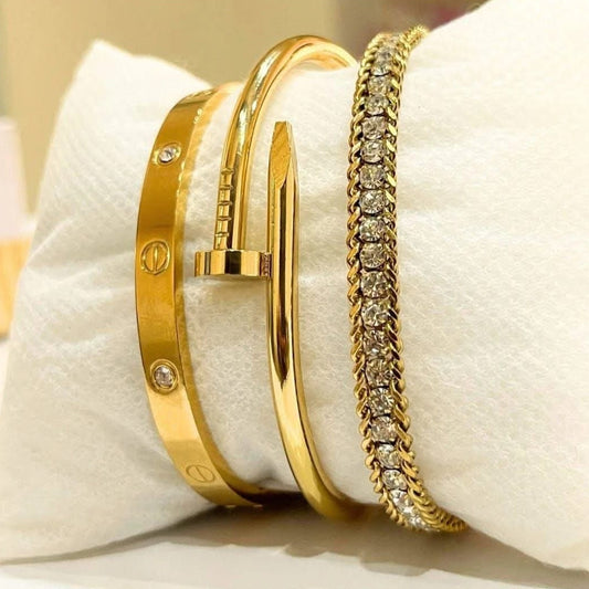 3 Bracelets (Cartier + Screw Nail + Luster) - Stainless Steel
