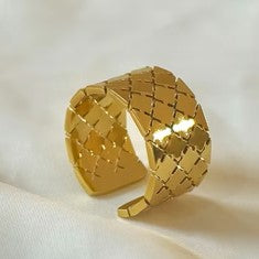 Square Pattern Link Ring - Stainless Steel