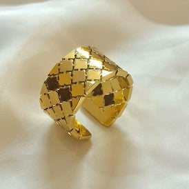 Square Pattern Link Ring - Stainless Steel