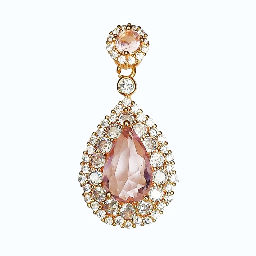 Pink Studied Dew Drop Earrings - 925 Sterling