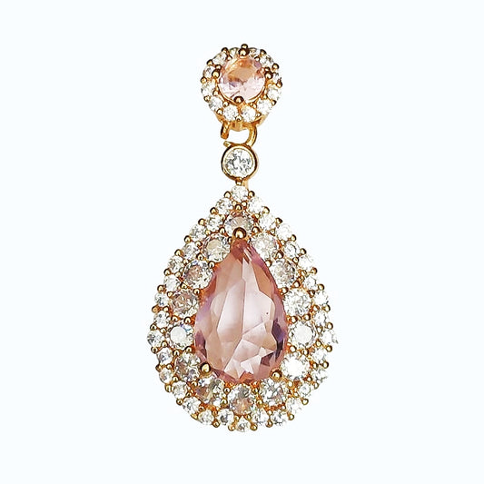 Pink Studied Dew Drop Earrings - 925 Sterling