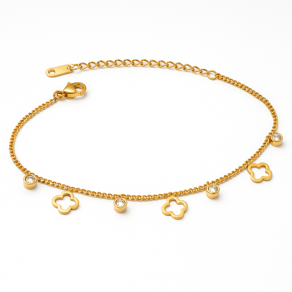Crystal Hollow Clover Bracelet - Stainless Steel