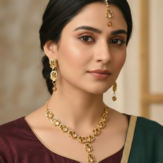 V Shaped Leaf Set (Necklace + Earrings + Head Ornament) - Cultural Handmade