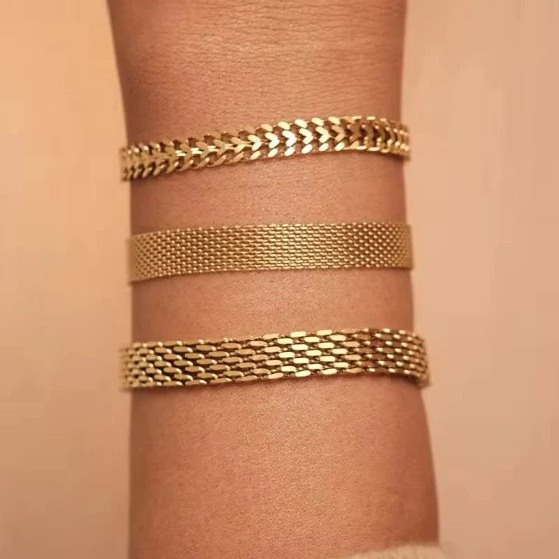 3 Bracelets (Rowena + Mesh +Curb) - Stainless Steel
