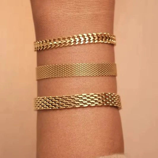 3 Bracelets (Rowena + Mesh +Curb) - Stainless Steel