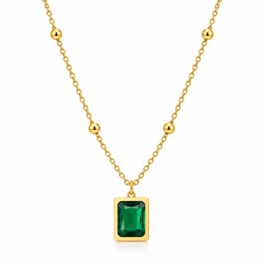 Emerald Green Rectangle Necklace - Stainless Steel