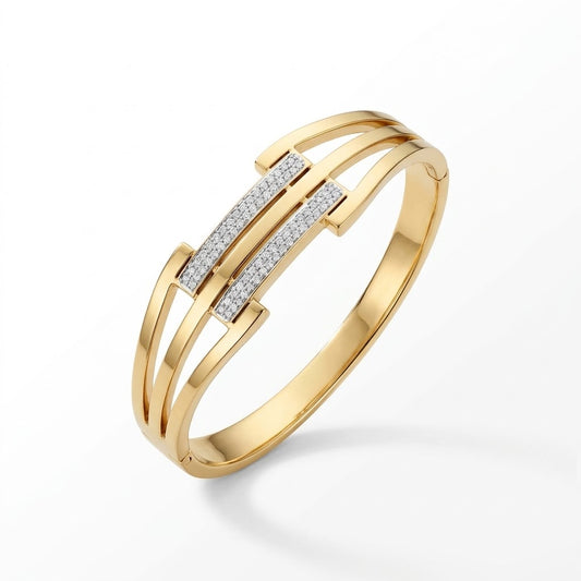 Double Diamond Band Bracelet - Stainless Steel