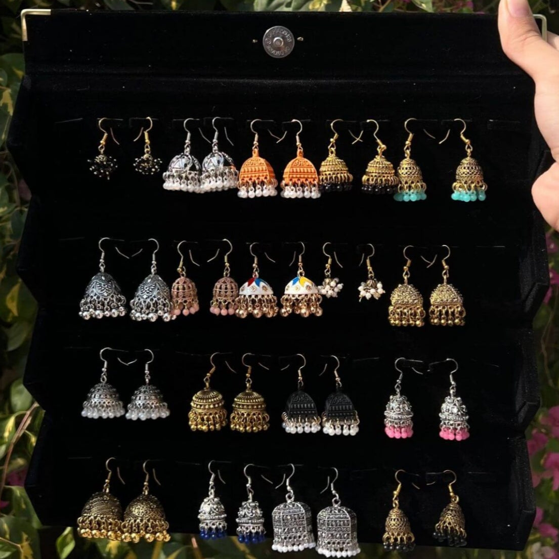 Foldable Velvet 16 Meenakari Jhumka Box