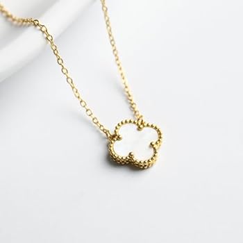 White Four Leaf Clover Necklace - Stainless Steel