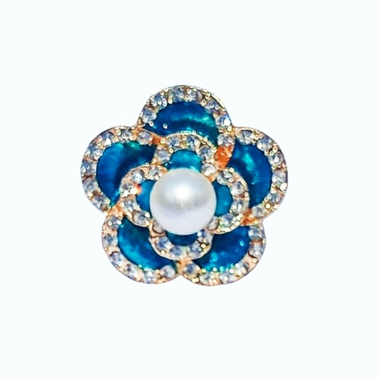 Sea Green Rose Pearl Adjustable Ring - Stainless Steel