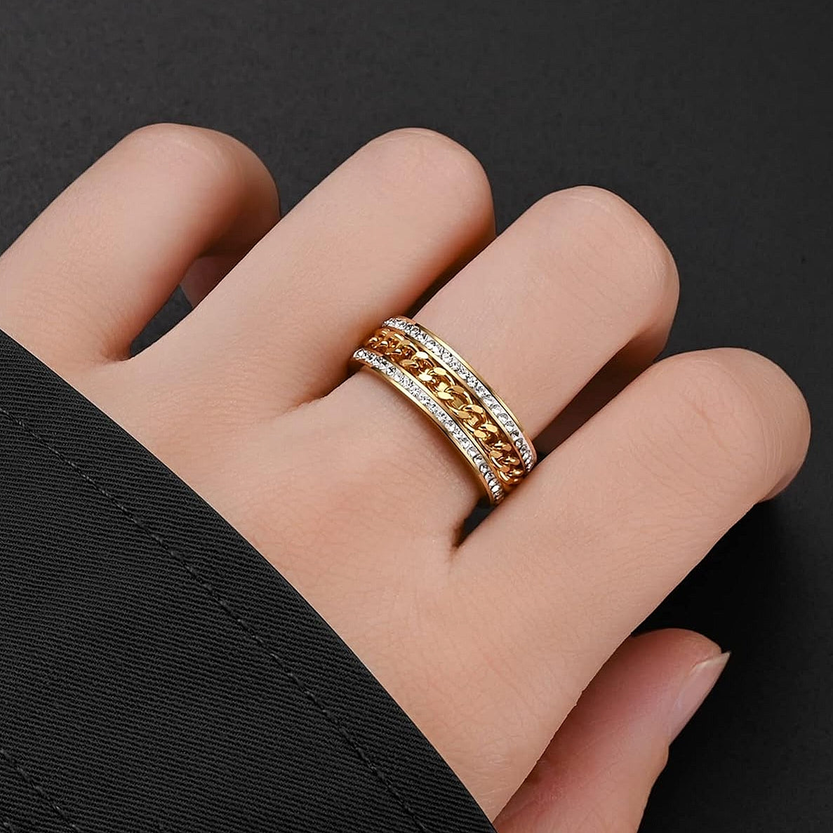 Double Row Studs Chain Ring - Stainless Steel