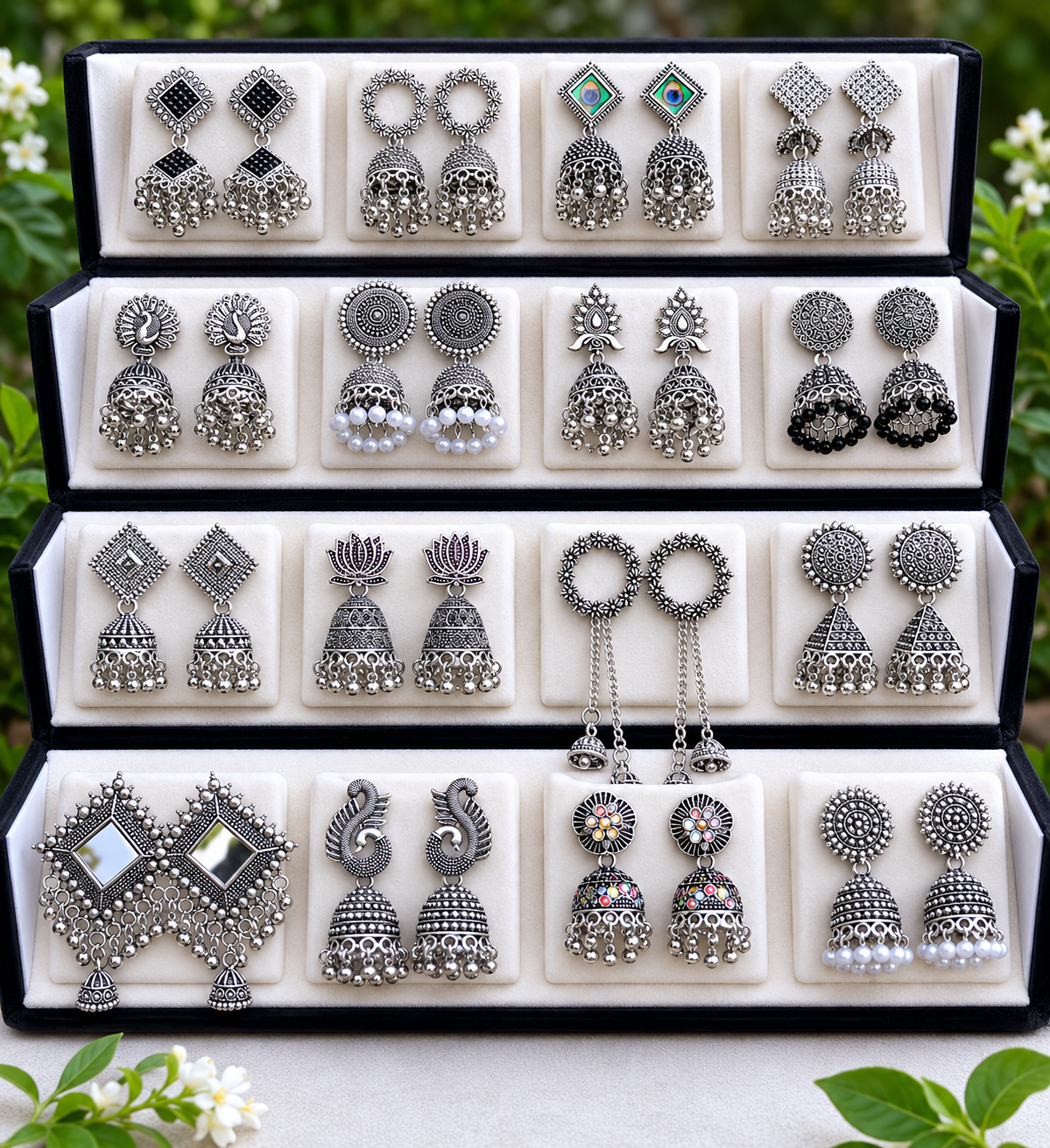 Foldable Velvet 16 Meenakari Jhumka Box