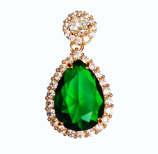 Green Studied Dew Drop Earrings - 925 Sterling