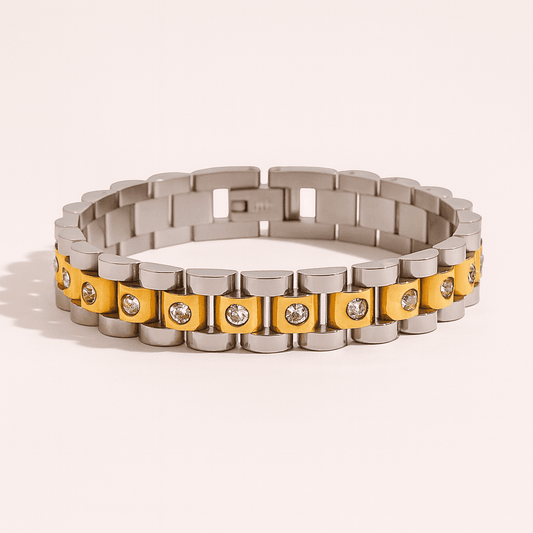 Rolex Gold Silver Stone Bracelet - Stainless Steel