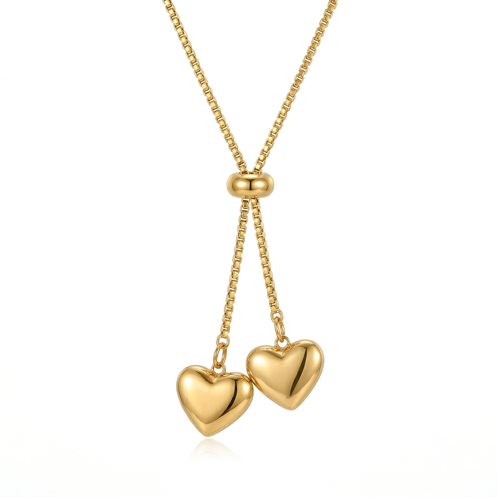 Twin Heart Love Necklace - Stainless Steel