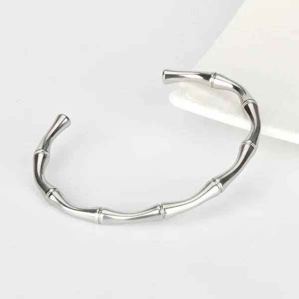 Silver Bamboo Open Bracelet - Stainless Steel