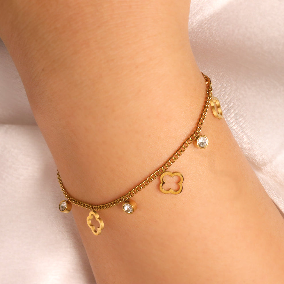 Crystal Hollow Clover Bracelet - Stainless Steel