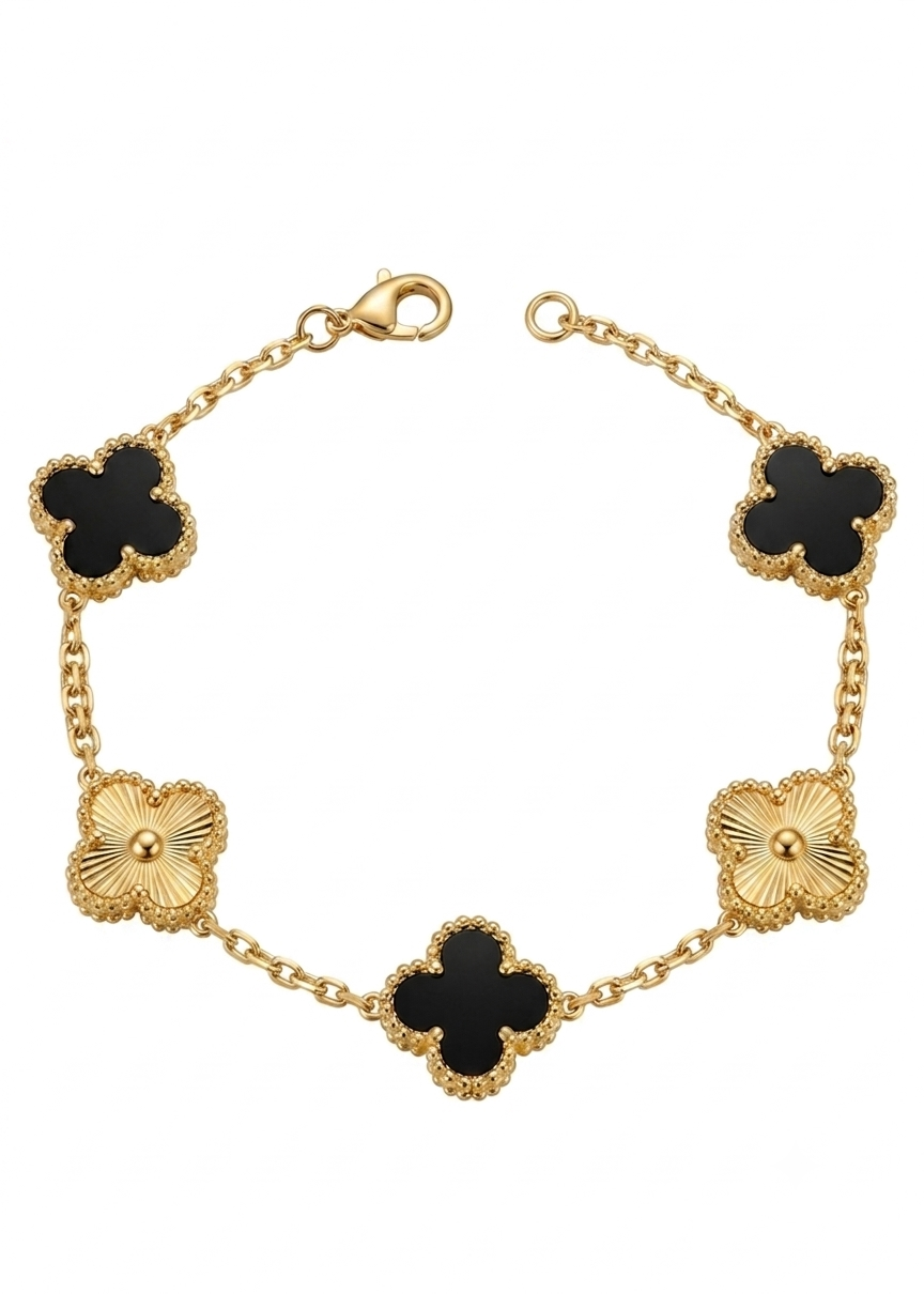 4 Leaf Golden Black Clover Bracelet - Stainless Steel
