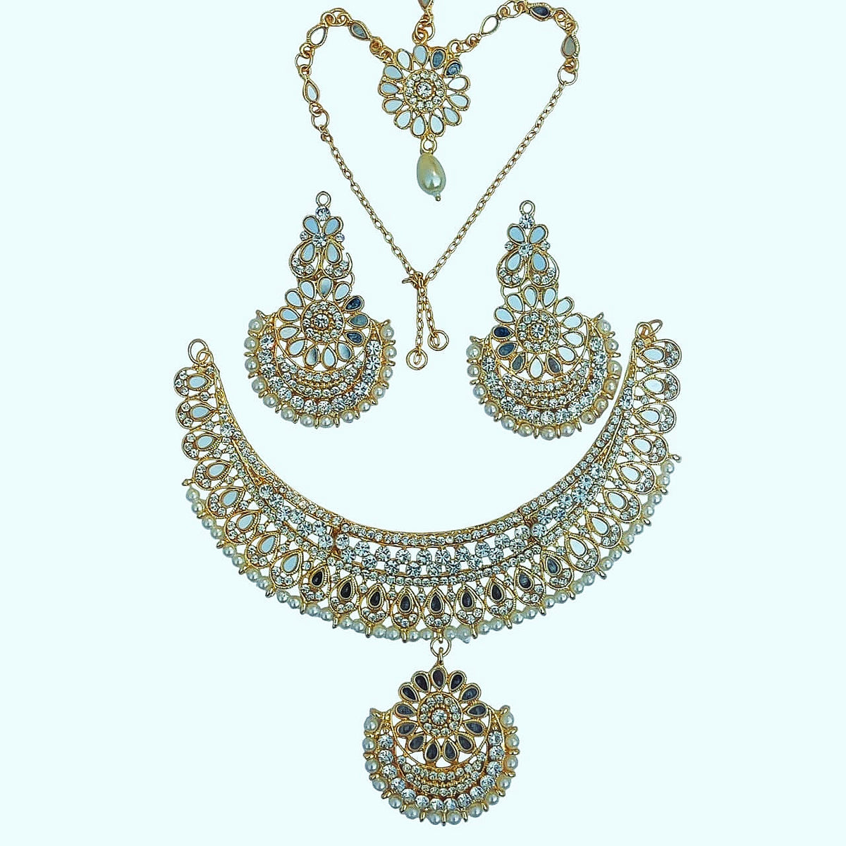 White Leaf Round Set (Necklace + Earrings + Head Ornament) - Cultural Handmade