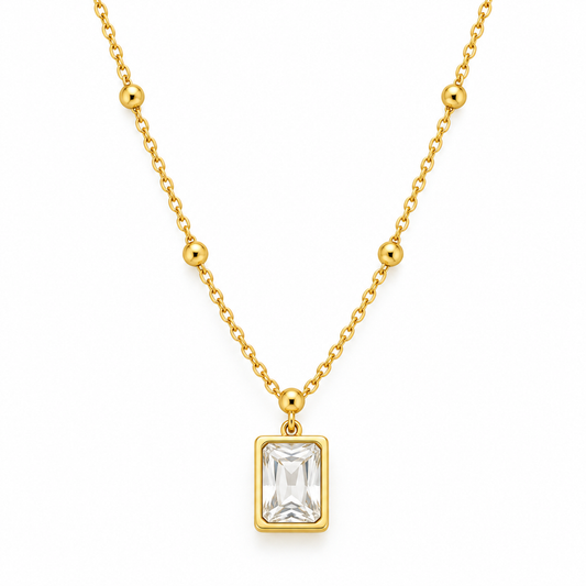 Crystal White Rectangle Necklace - Stainless Steel