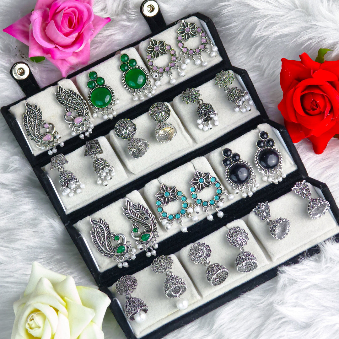 Foldable Velvet 16 Meenakari Jhumka Box