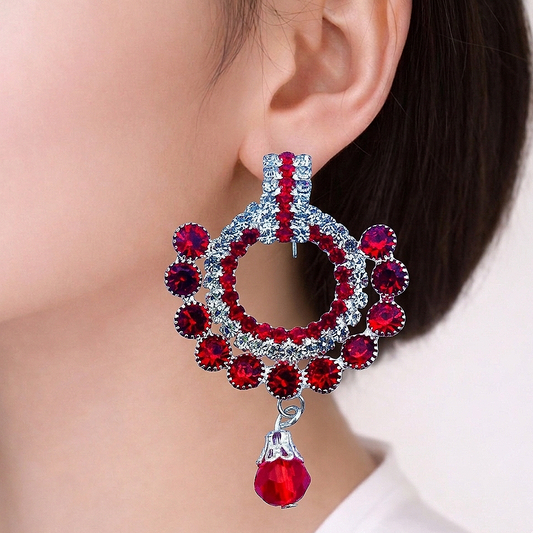 Red Round Large Stud Earrings - Local Heritage