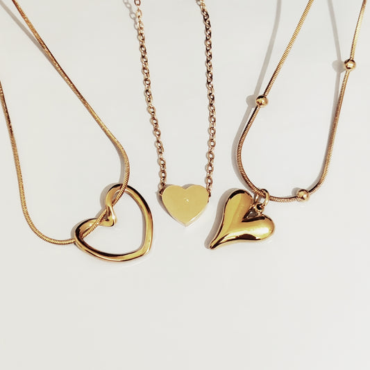 3 Heart Necklaces (Hollow + Mini + Arrow) - Stainless Steel