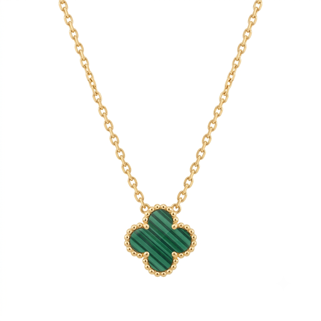 Four Leaf Green Clover Necklace - Stainless Steel